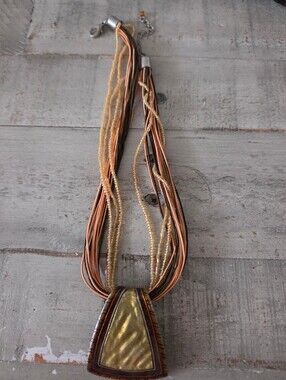 Tribal Boho Textured Gold Multistrand Pendant Statement Necklace